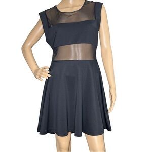 Topshop mesh skater dress black short sleeves 10
